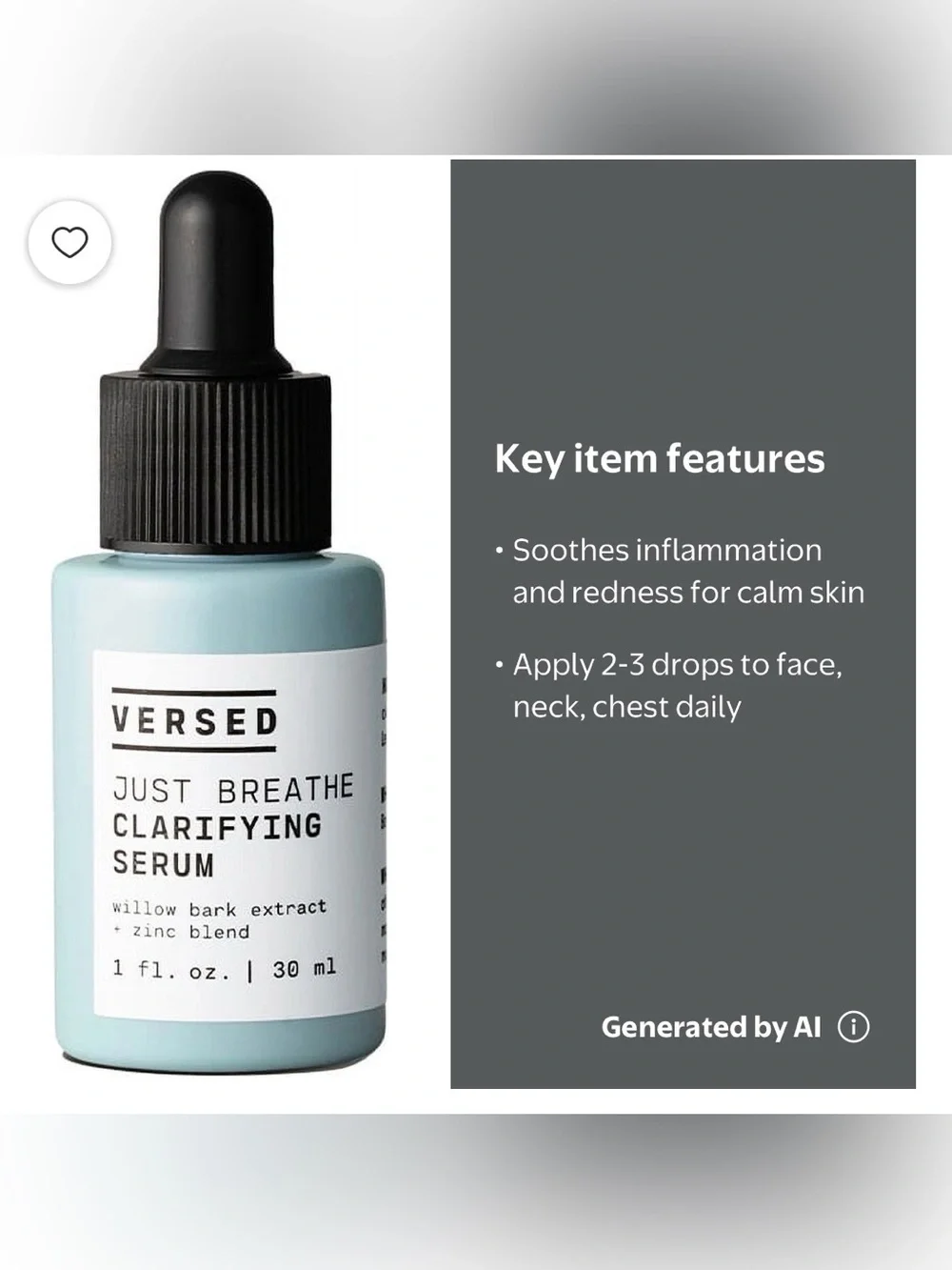 Versed Brand Skin Care, Just Breathe Clarifying Serum for Oily Skin
